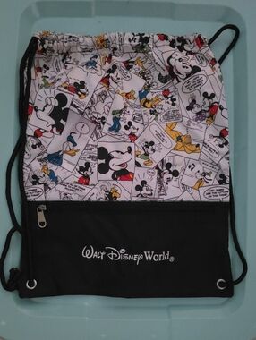Disney Black White Multicolor Mickey Comic Drawstring Backpack